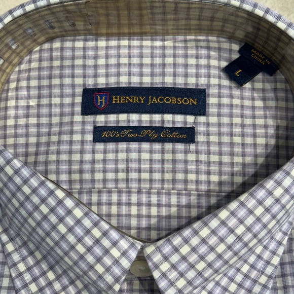 New Henry Jacobson 100% cotton lavender checked short sleeve sport shirt - Picture 2 of 4